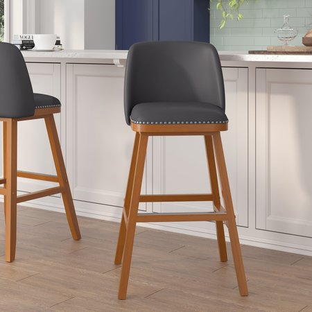FLASH FURNITURE 30" Gray LeatherSoft Wood Framed Barstools, PK 2 CH-192162X000PU-30-GY-GG